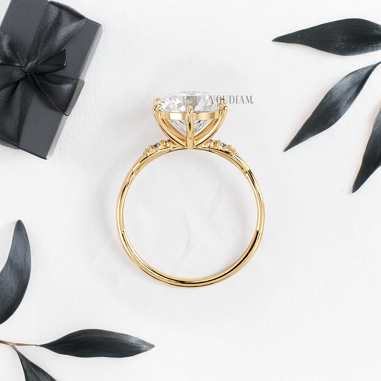 Round Lab Diamond on Twist Style Band Ring - YDJLR82