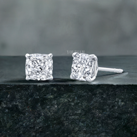 4ct Each Cushion Cut Lab Diamond Studs Earrings - EUDER13