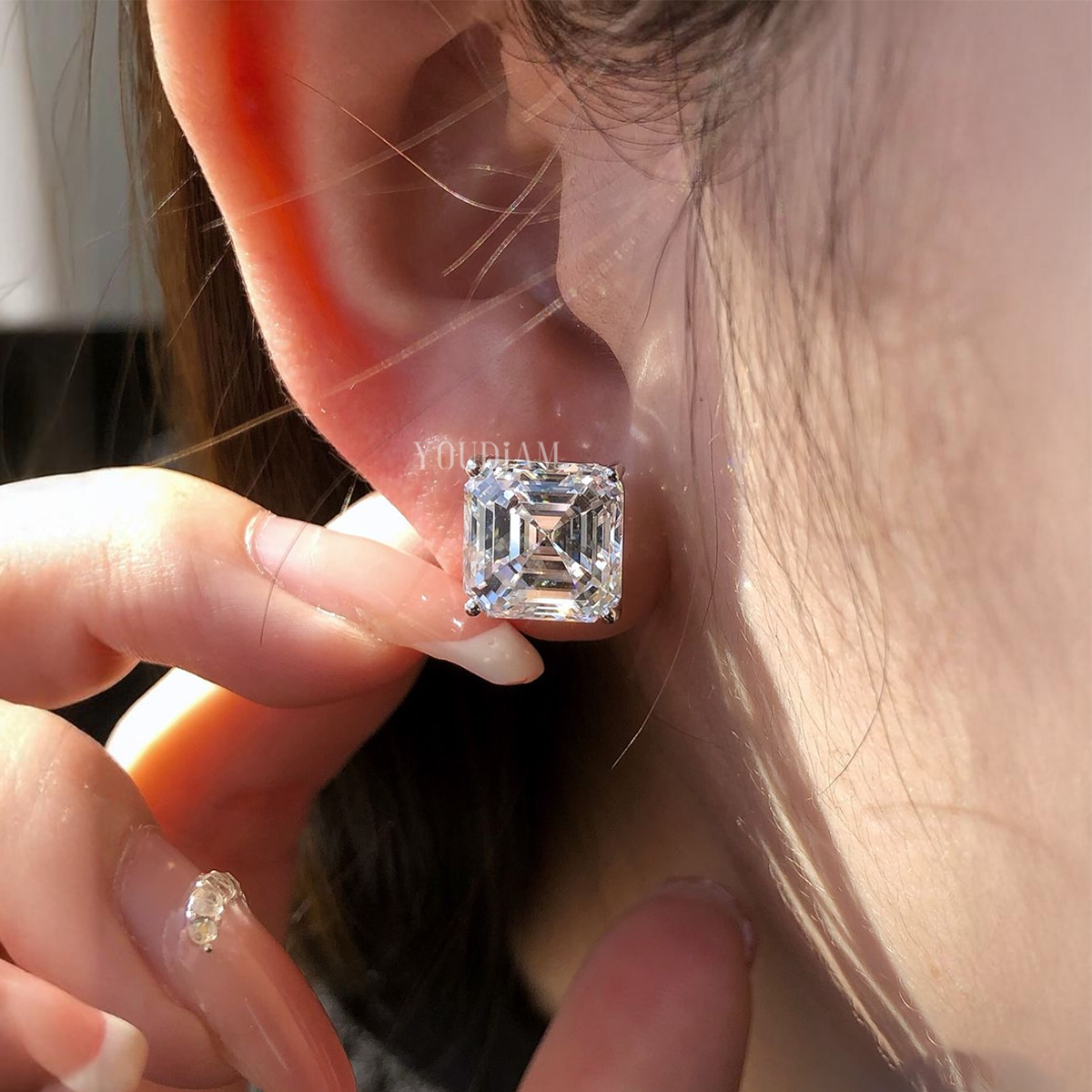 5ct Each Asscher Cut Lab Grown Diamond Earrings