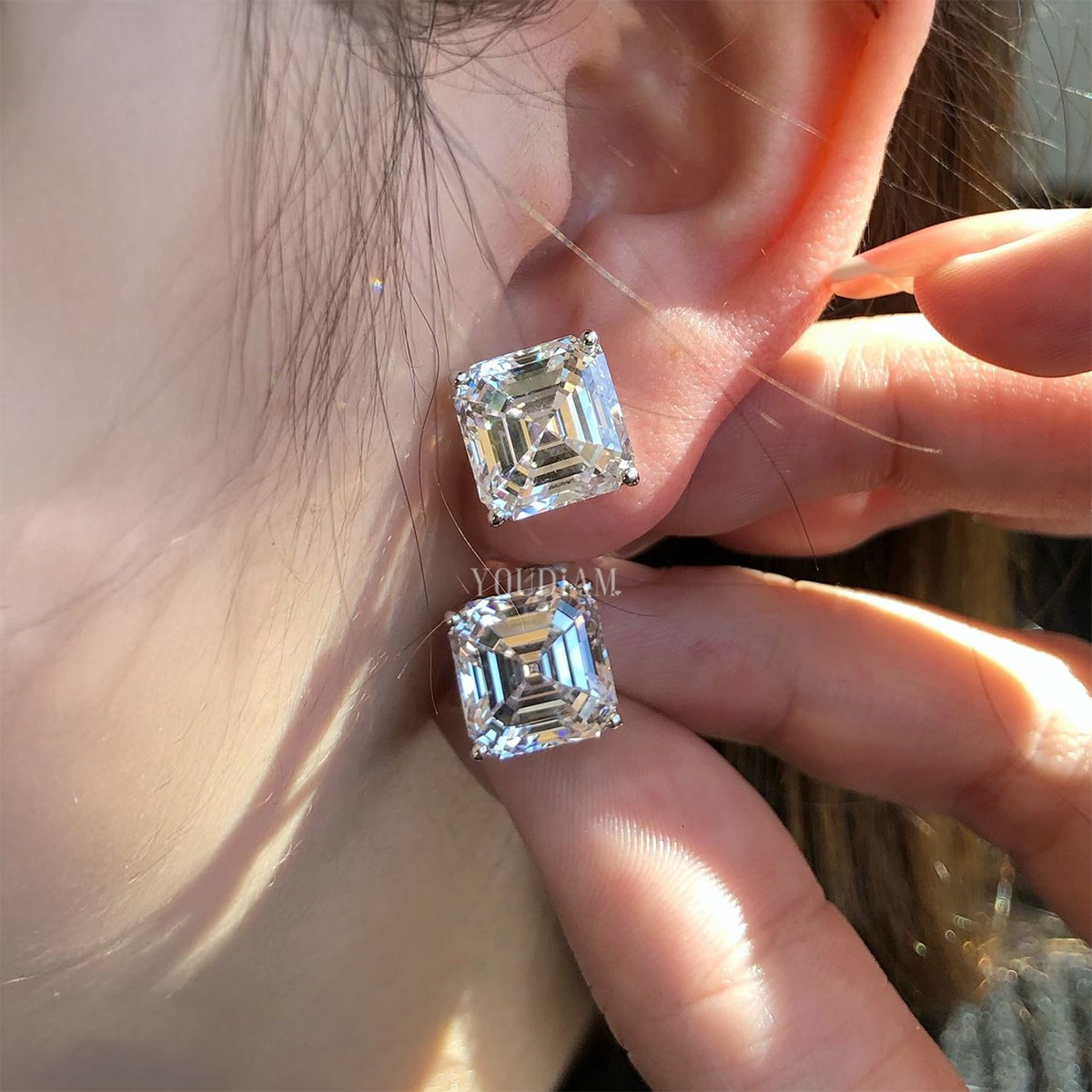 5ct Each Asscher Cut Lab Grown Diamond Earrings