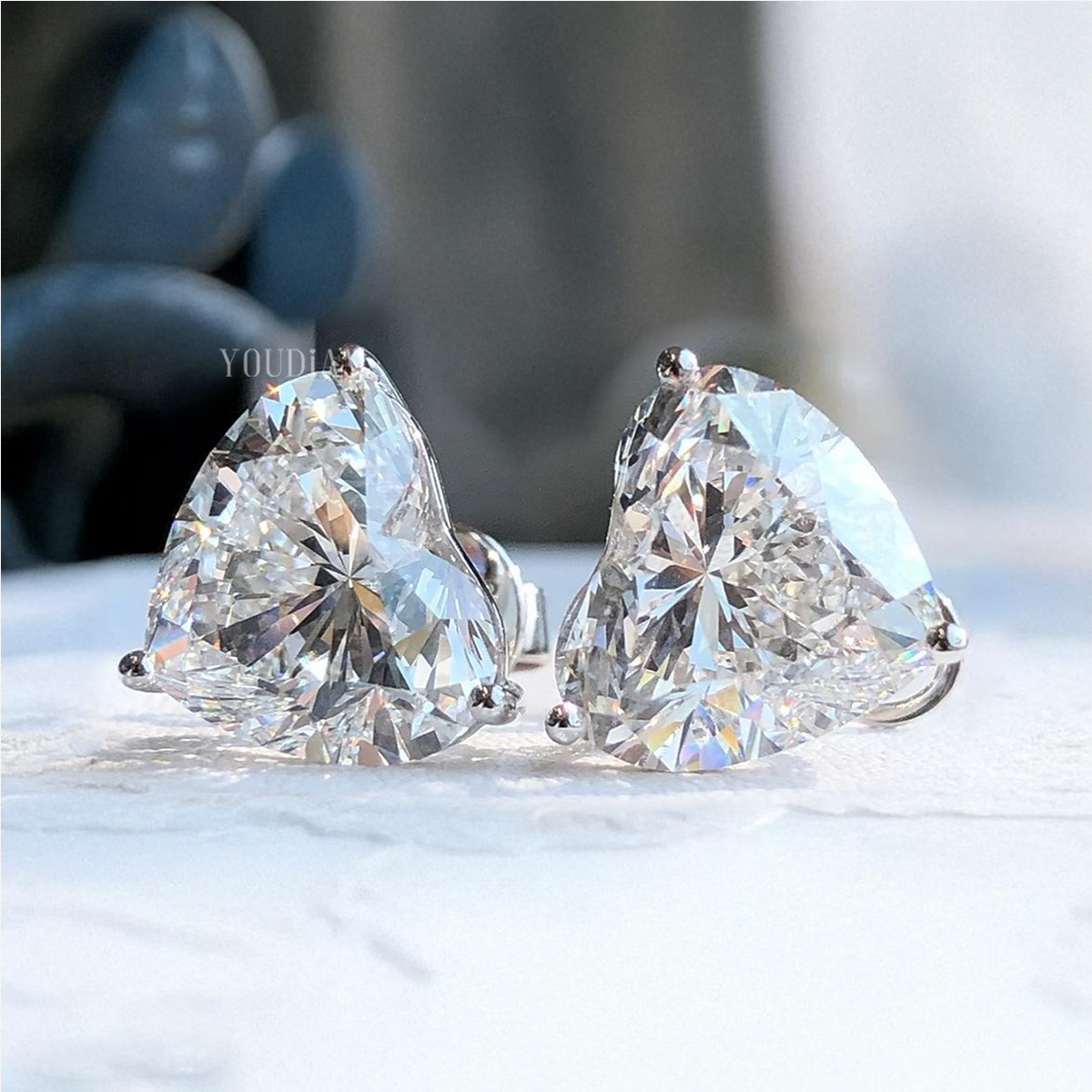 2.5ct Each Heart Cut Lab Diamond Studs Earrings
