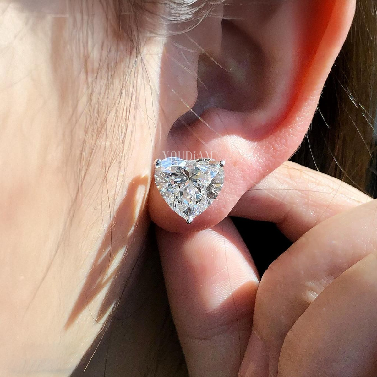 2.5ct Each Heart Cut Lab Diamond Studs Earrings