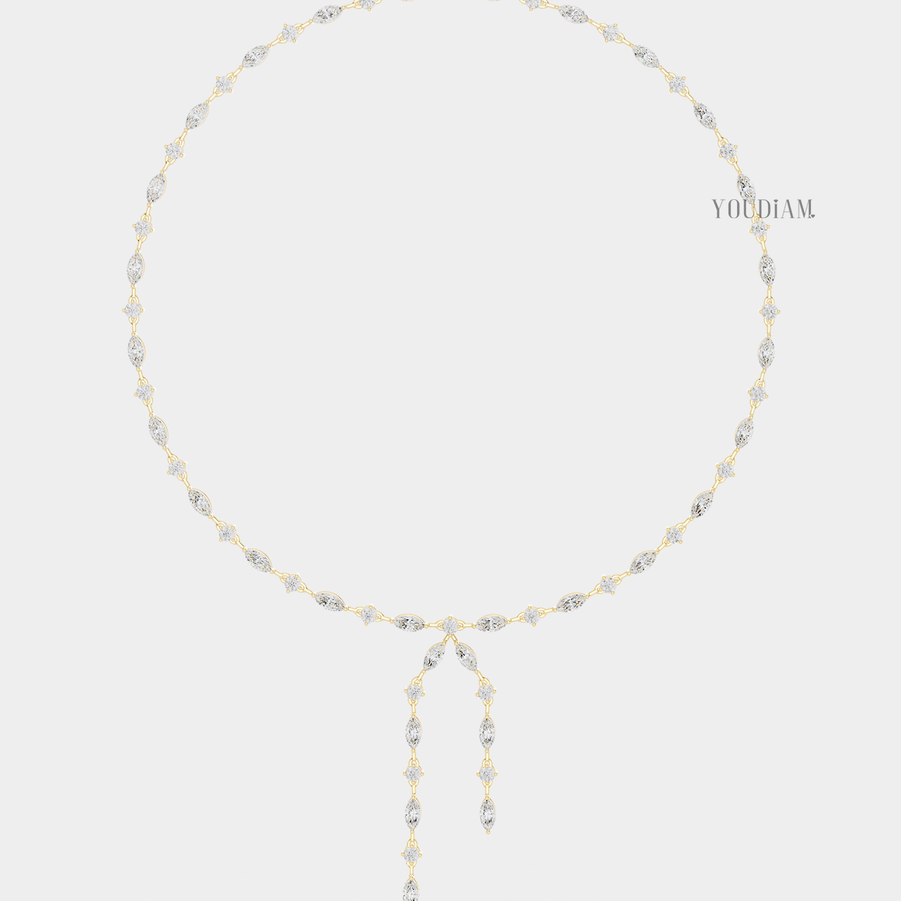 Alternating Marquise and Round Lab Diamond Tennis Necklace with Dual Drops - YDJLN05