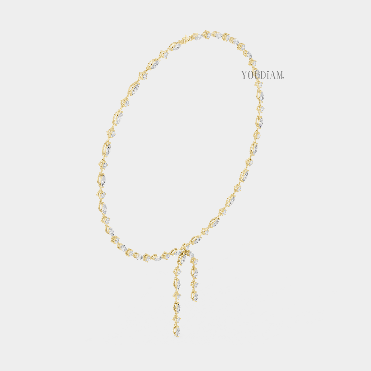 Alternating Marquise and Round Lab Diamond Tennis Necklace with Dual Drops - YDJLN05