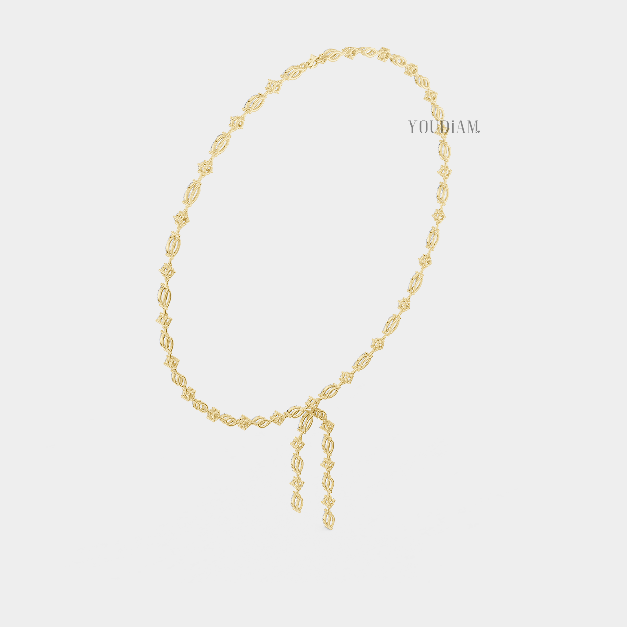 Alternating Marquise and Round Lab Diamond Tennis Necklace with Dual Drops - YDJLN05