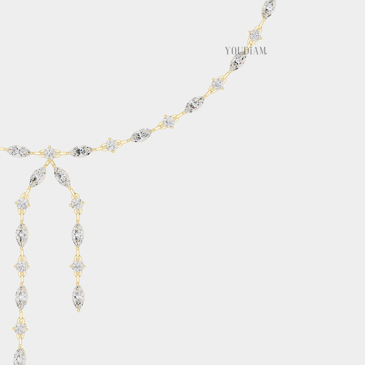 Alternating Marquise and Round Lab Diamond Tennis Necklace with Dual Drops - YDJLN05