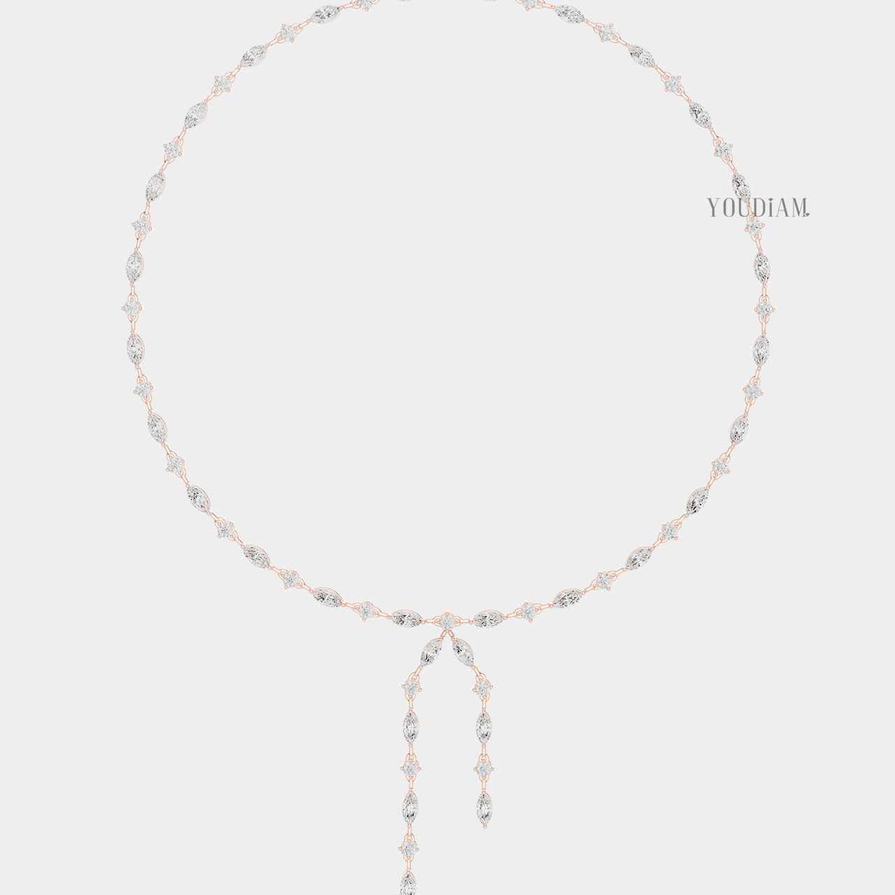 Alternating Marquise and Round Lab Diamond Tennis Necklace with Dual Drops - YDJLN05