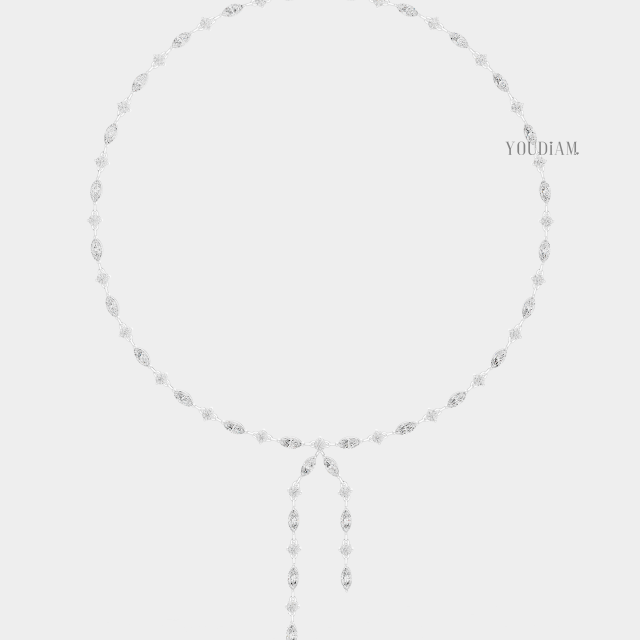 Alternating Marquise and Round Lab Diamond Tennis Necklace with Dual Drops - YDJLN05