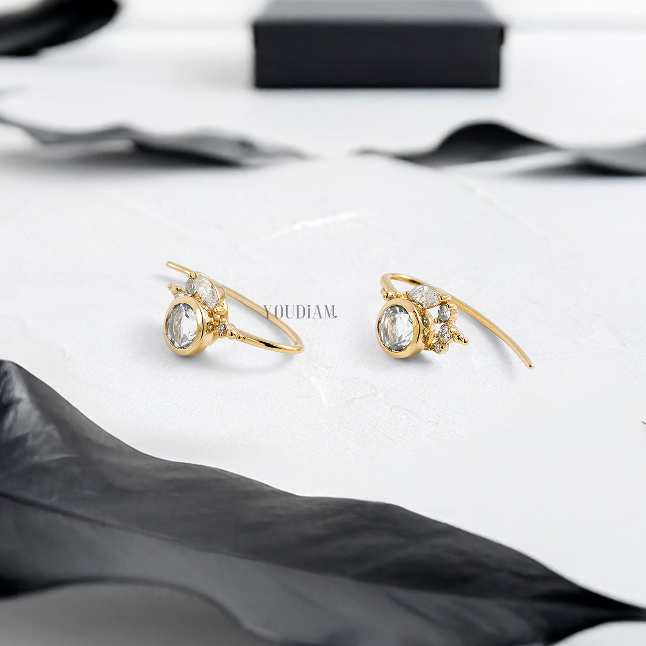 Aquamarines with Lab Diamonds Threader Earrings with Hooks - YDJLE62