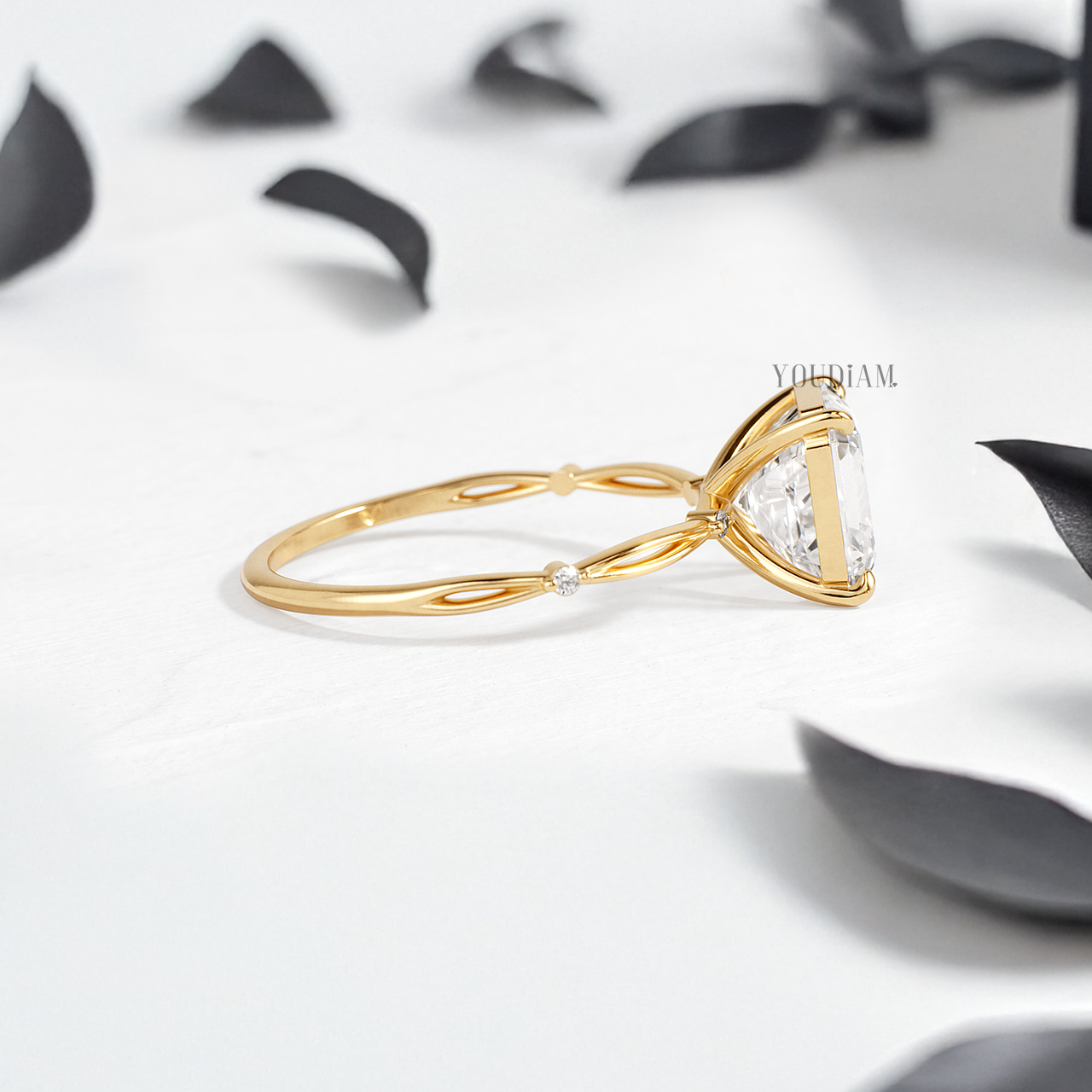Asscher Lab Diamond in Split and Thin Band Ring - YDJLR160