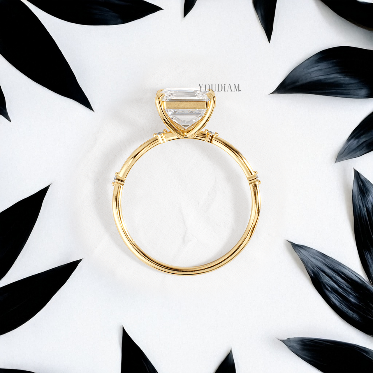 Asscher Lab Diamond in Split and Thin Band Ring - YDJLR160