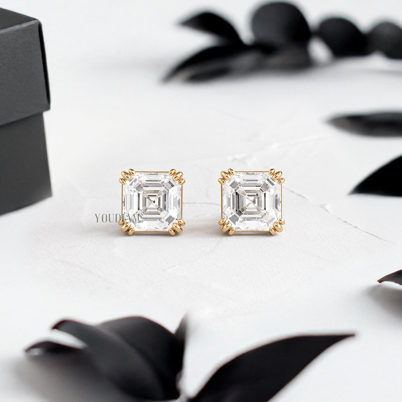 Asscher Lab Diamond Studs in Trio-Prongs - YDJLE31
