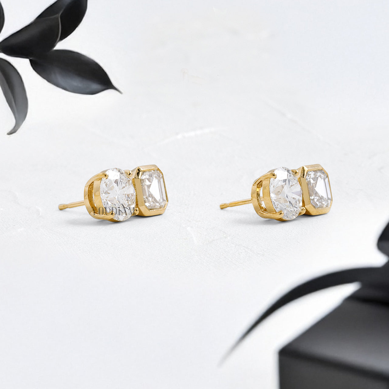 Asscher in Bezel and Round in Prongs Lab Diamonds Stud Earrings - YDJLE34