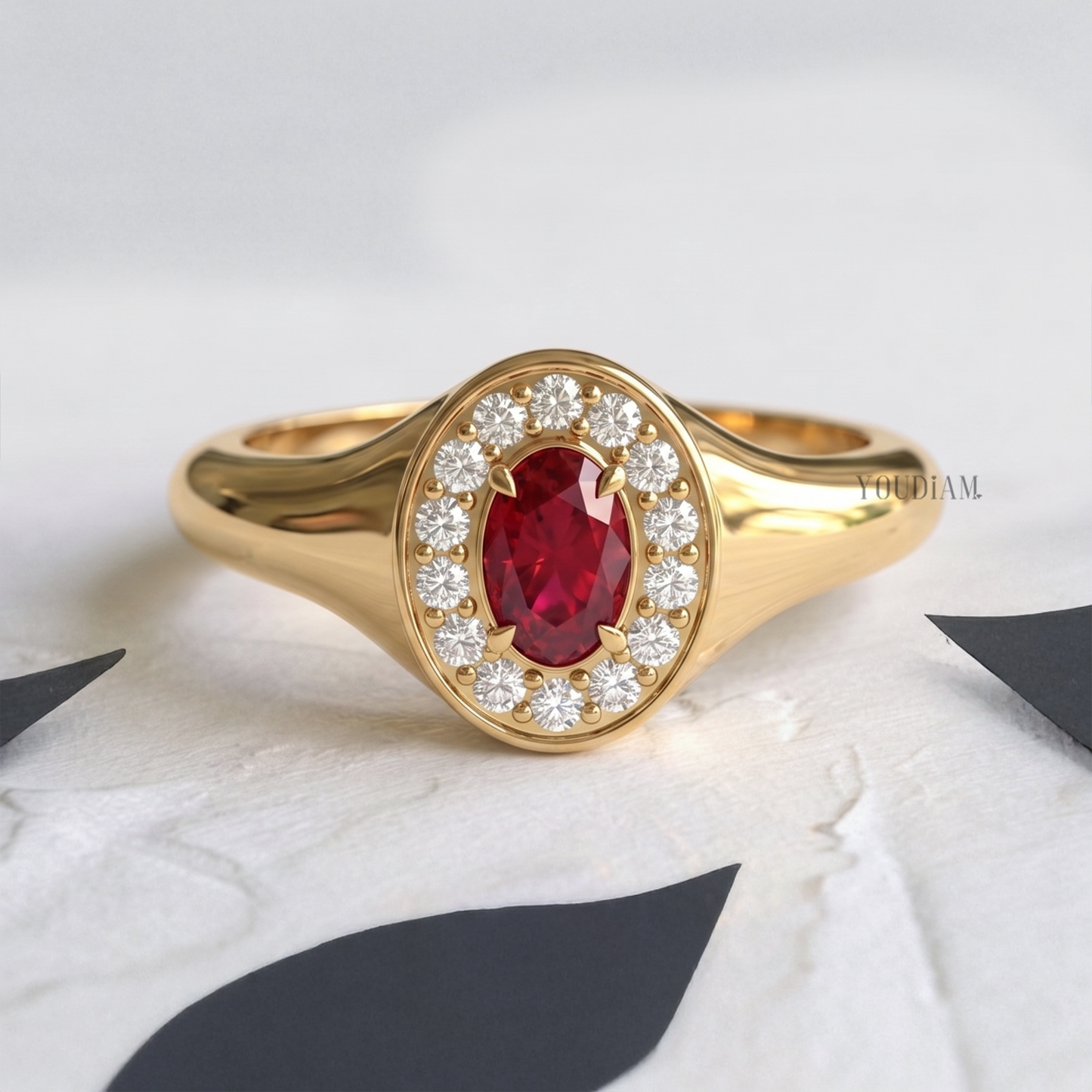 Blood Red Ruby with Halo Diamonds in Bezel Setting Ring - YDCJR05