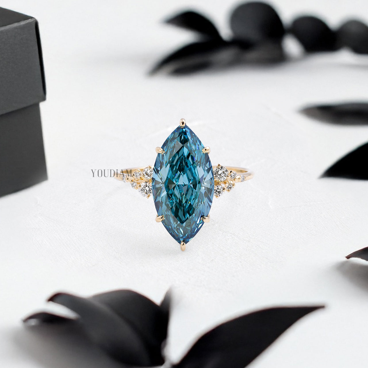 Blue Marquise Lab Diamond with Accent Diamonds Ring - YDJLR193
