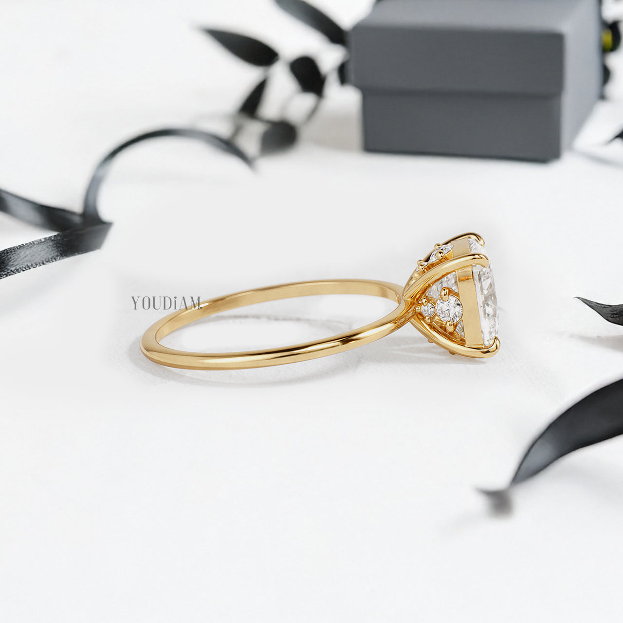 Cushion Lab Diamond in Solitaire Setting Ring with Hidden Diamonds in Basket - YDJLR164