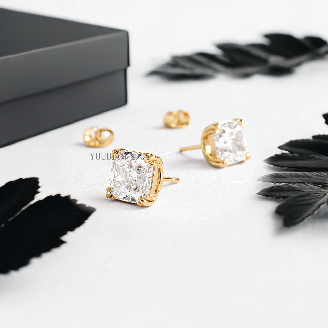 Cushion Lab Diamond Studs in Trio-Prongs - YDJLE27