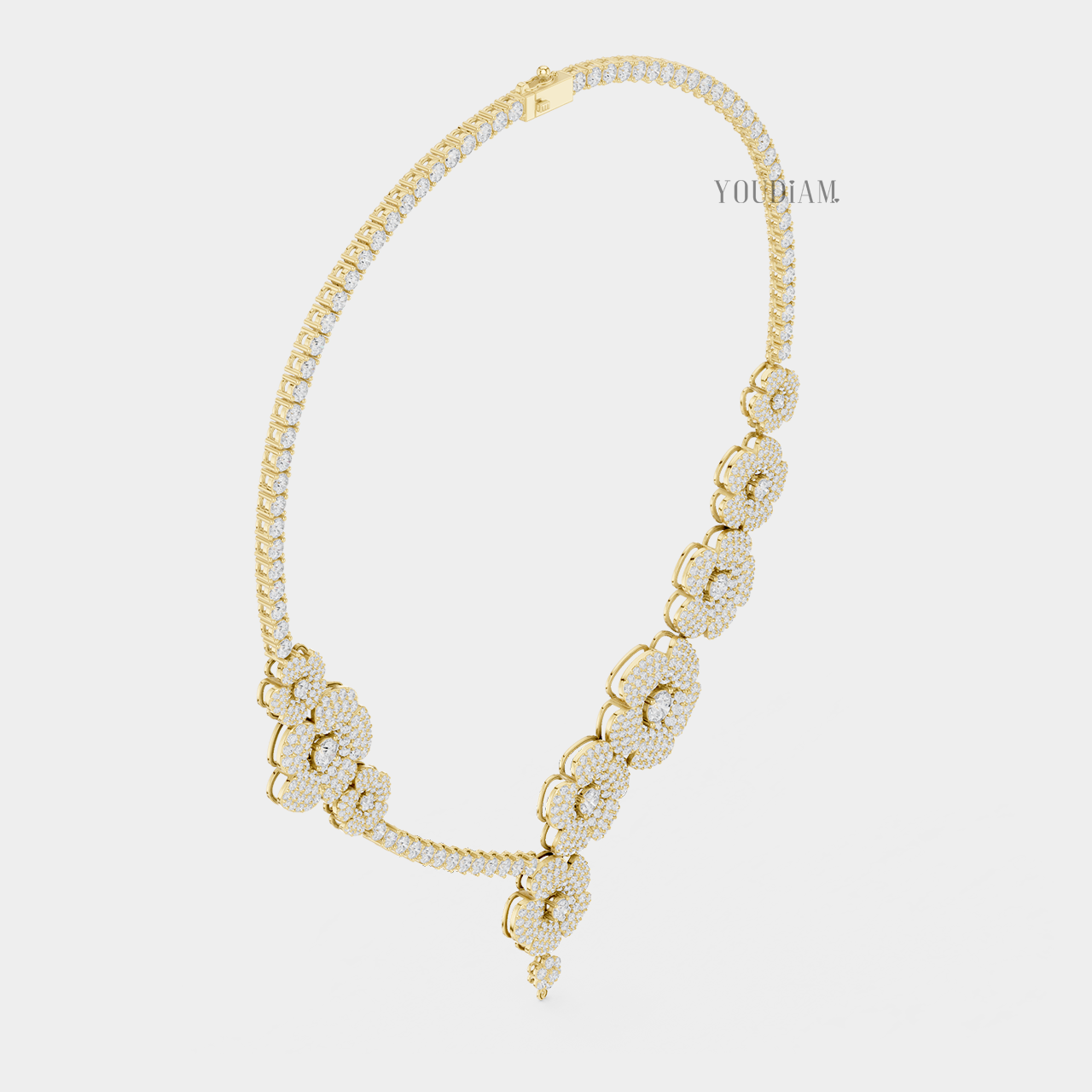Lab Diamond Flower Statement Necklace with Half-Tennis Chain - YDJLN03
