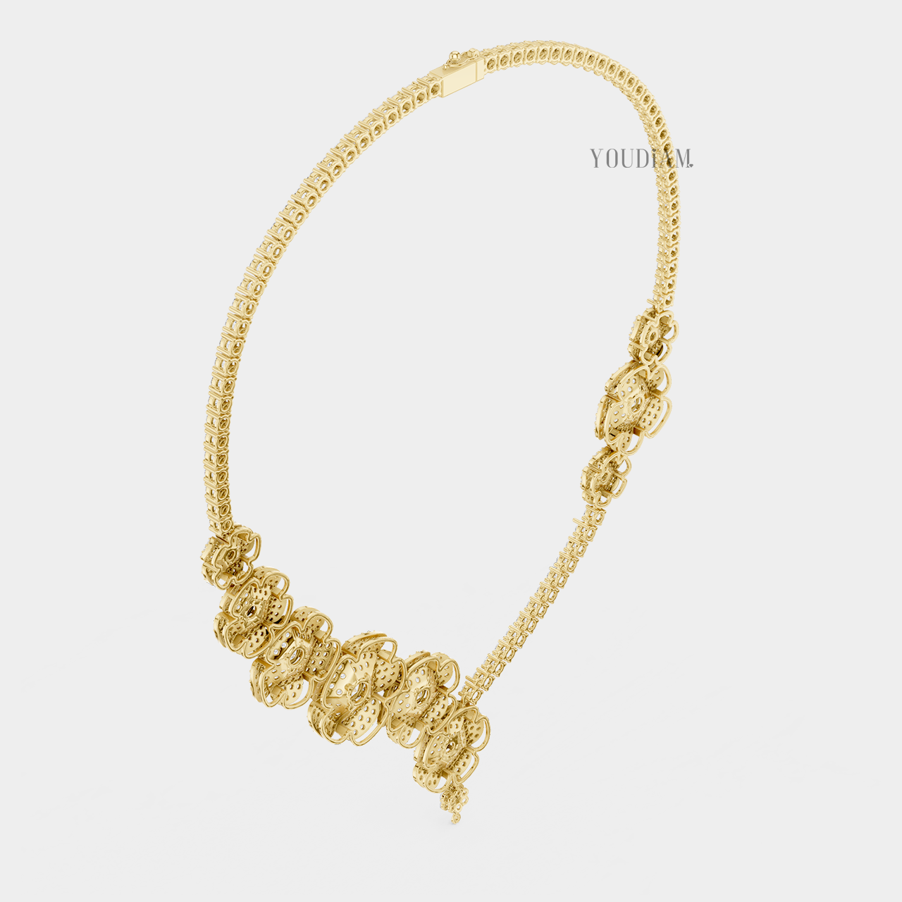 Lab Diamond Flower Statement Necklace with Half-Tennis Chain - YDJLN03