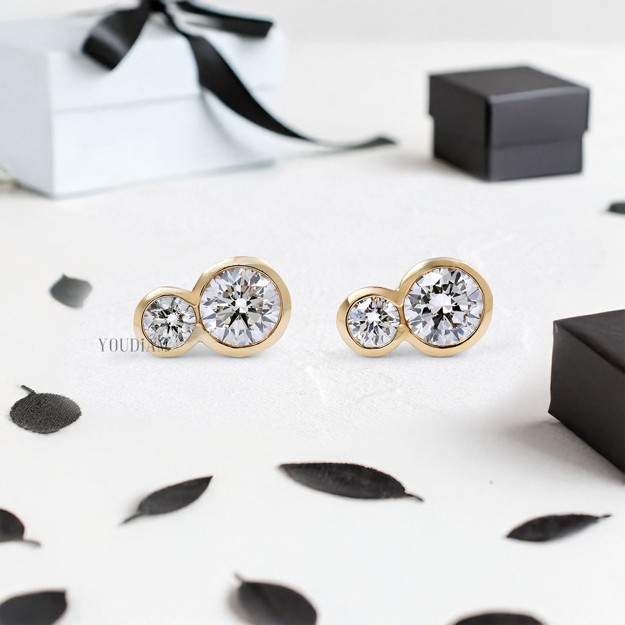 Duet Round Cut Lab Diamonds Stud Earrings - YDJLE68
