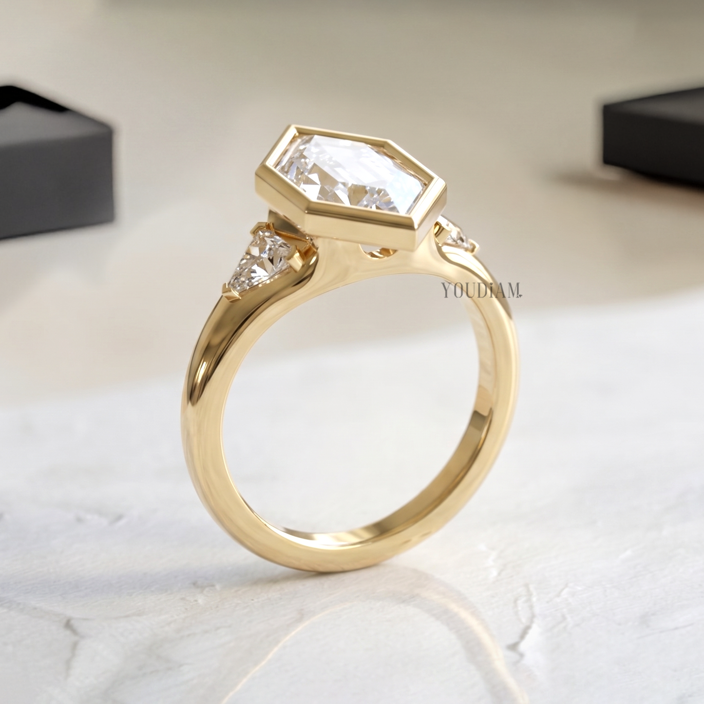 Dutch Marquise Lab Diamond in Bezel with Two Trillions in Side Ring - YDCJR07
