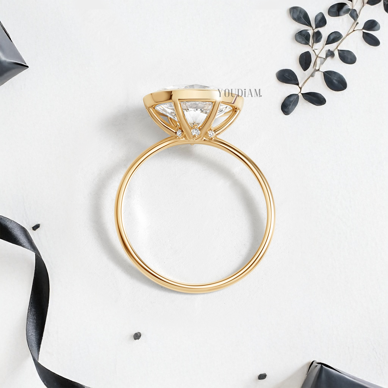 East-West Oval Lab Diamond in Bezel Setting Ring - YDJLR109