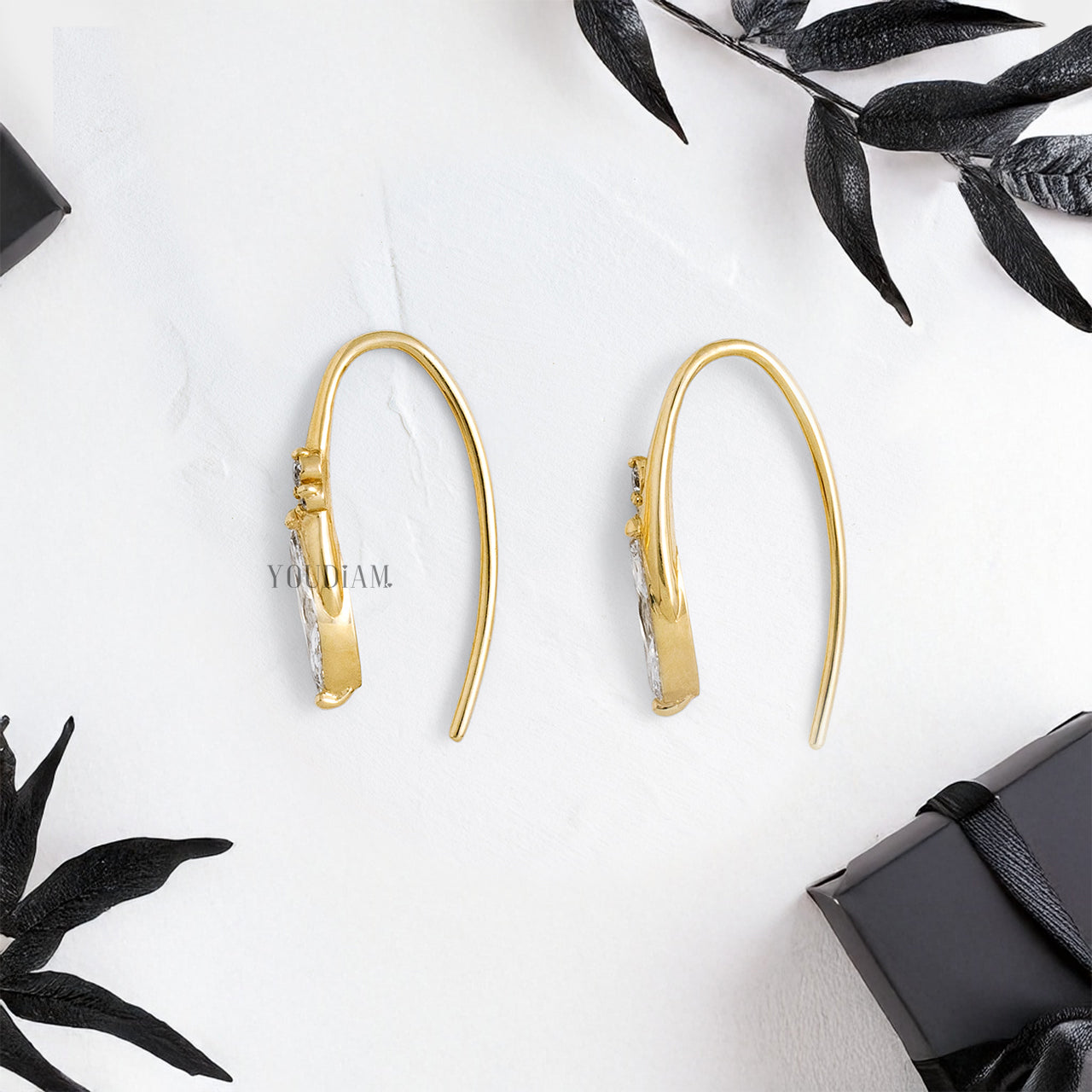 Elongated Marquise Cut Lab Diamonds Threader Earrings with Hooks - YDJLE65