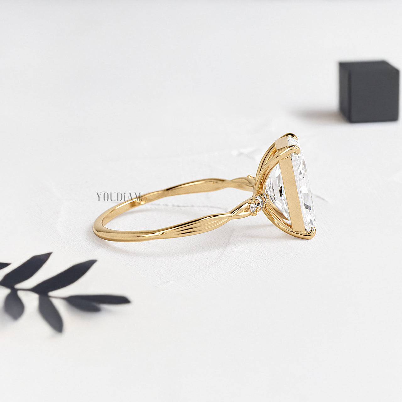 Elongated Radiant Lab Diamond on Twist Style Band Ring - YDJLR180