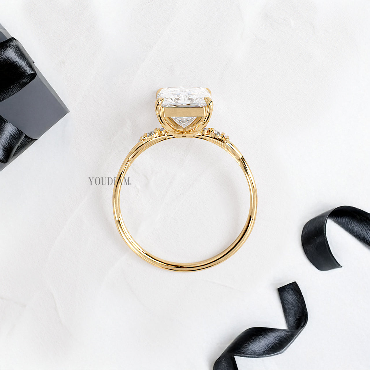 Elongated Radiant Lab Diamond on Twist Style Band Ring - YDJLR180
