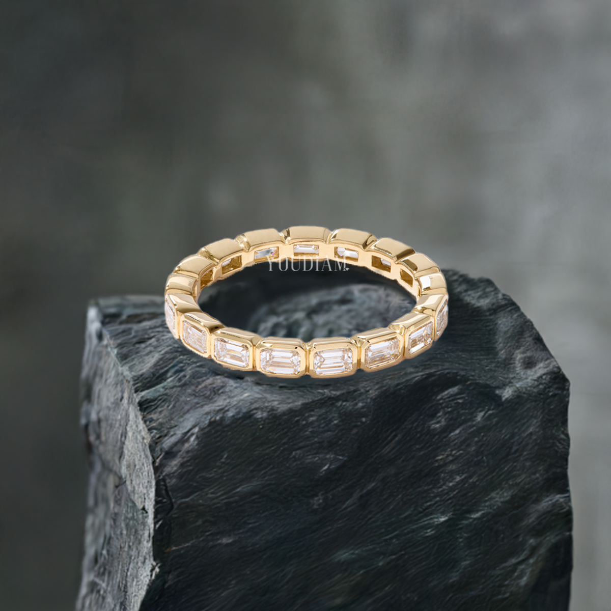 Emerald Cut Lab Diamonds Set East-West Bezel Eternity Band - EUDJLB01