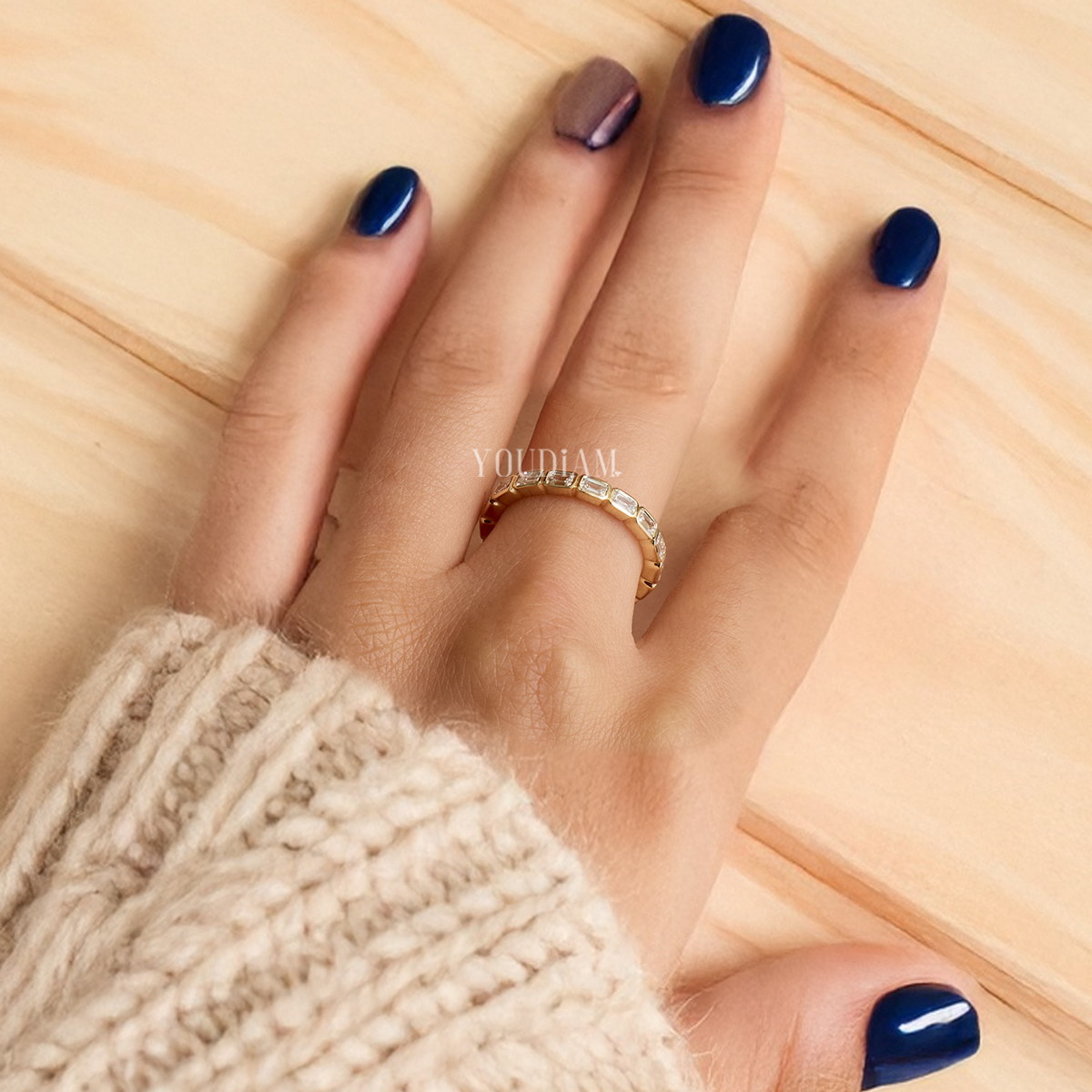 Emerald Cut Lab Diamonds Set East-West Bezel Eternity Band - EUDJLB01