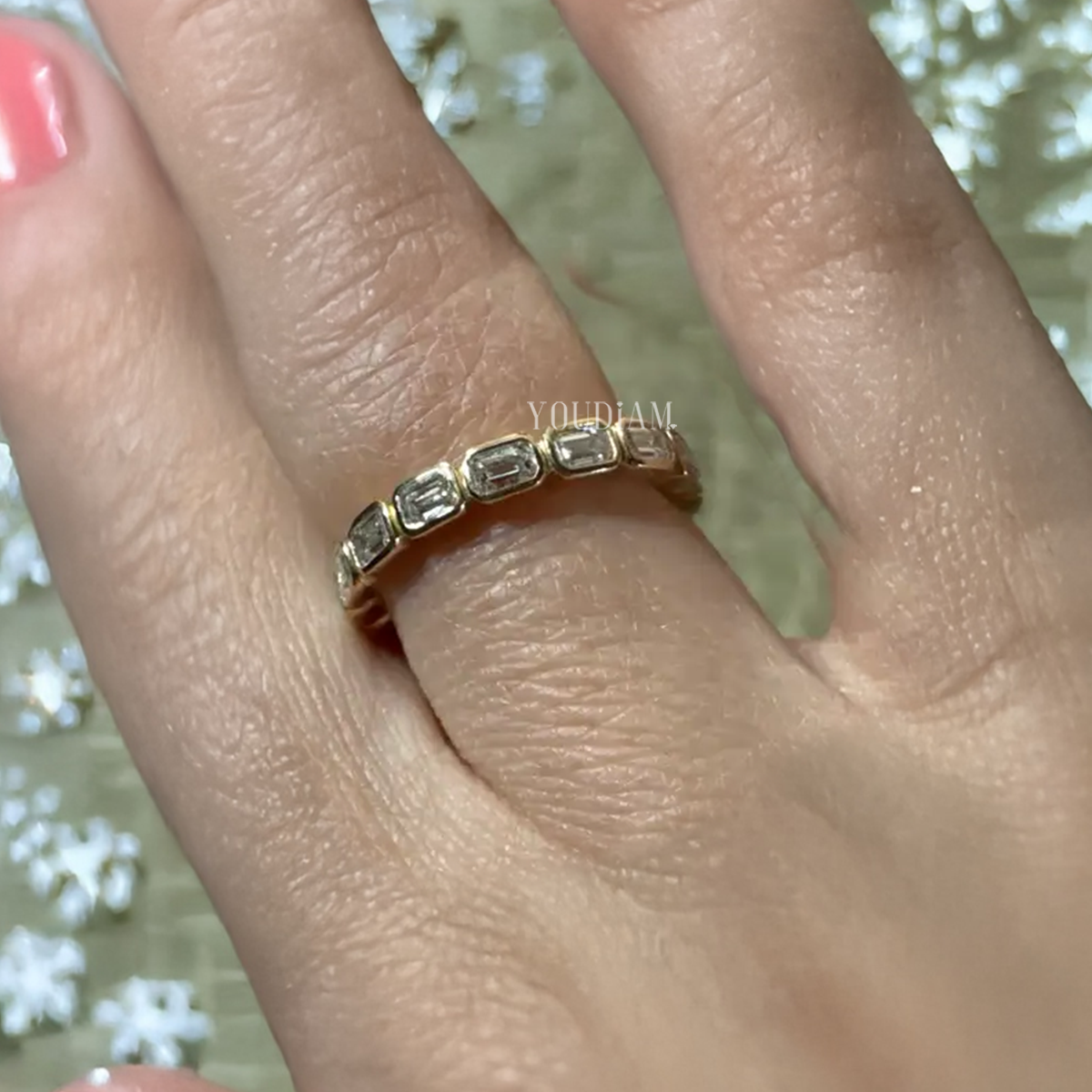 Emerald Cut Lab Diamonds Set East-West Bezel Eternity Band - EUDJLB01