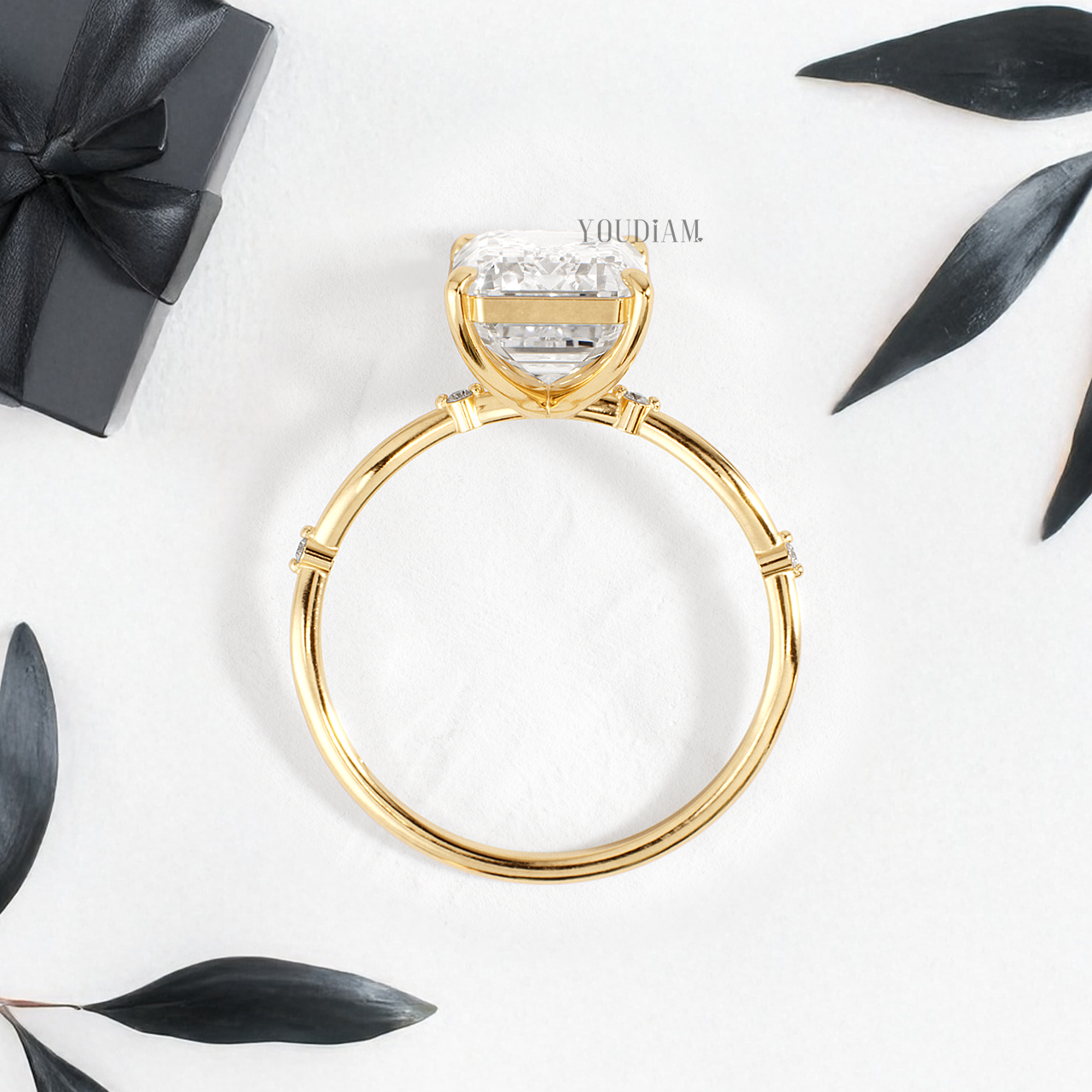 Emerald Lab Diamond in Split and Thin Band Ring - YDJLR159