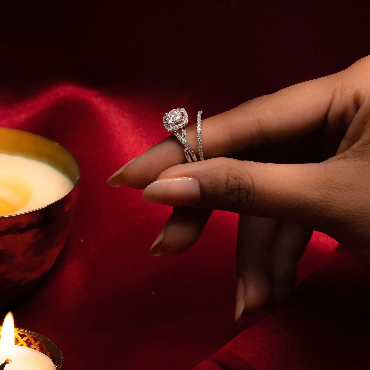 Flashing Diamond Bridal Ring Set - UDJLR17 - Youdiam