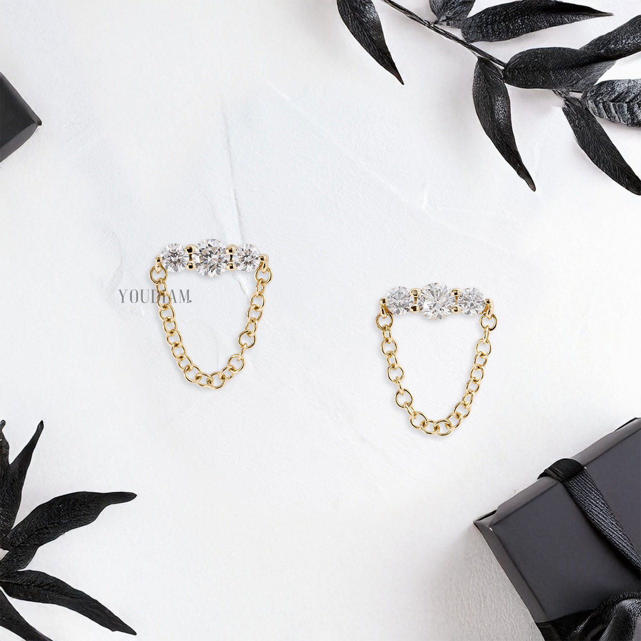 Graduated Three Stones Chain Stud Earrings - YDJLE36
