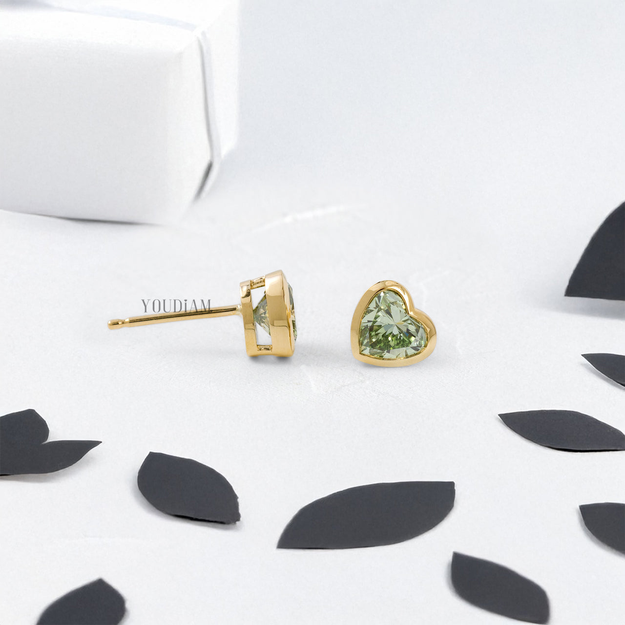 Green Heart Cut Lab Diamonds Stud Earrings in Bezel Setting - YDJLE51