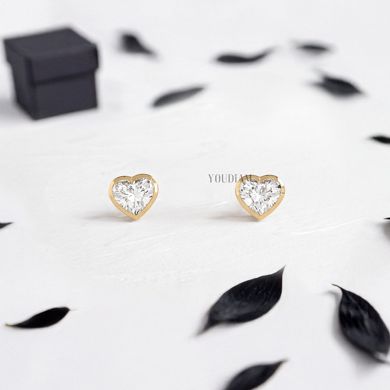 Heart Cut Lab Diamonds Stud Earrings in Bezel Setting - YDJLE55