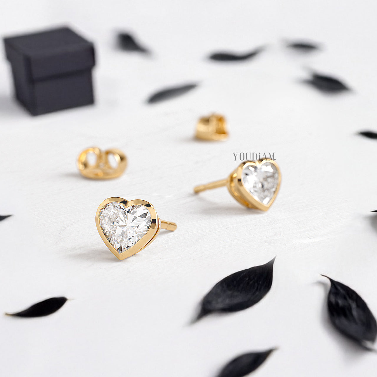 Heart Cut Lab Diamonds Stud Earrings in Bezel Setting - YDJLE55
