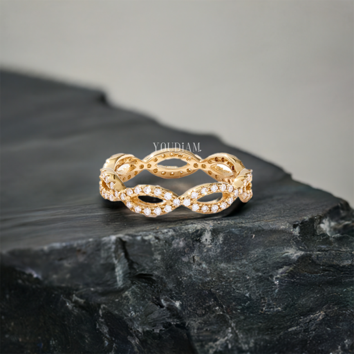 Infinity Band with Tiny Lab Diamonds and Wedding Band - EUDJLB05