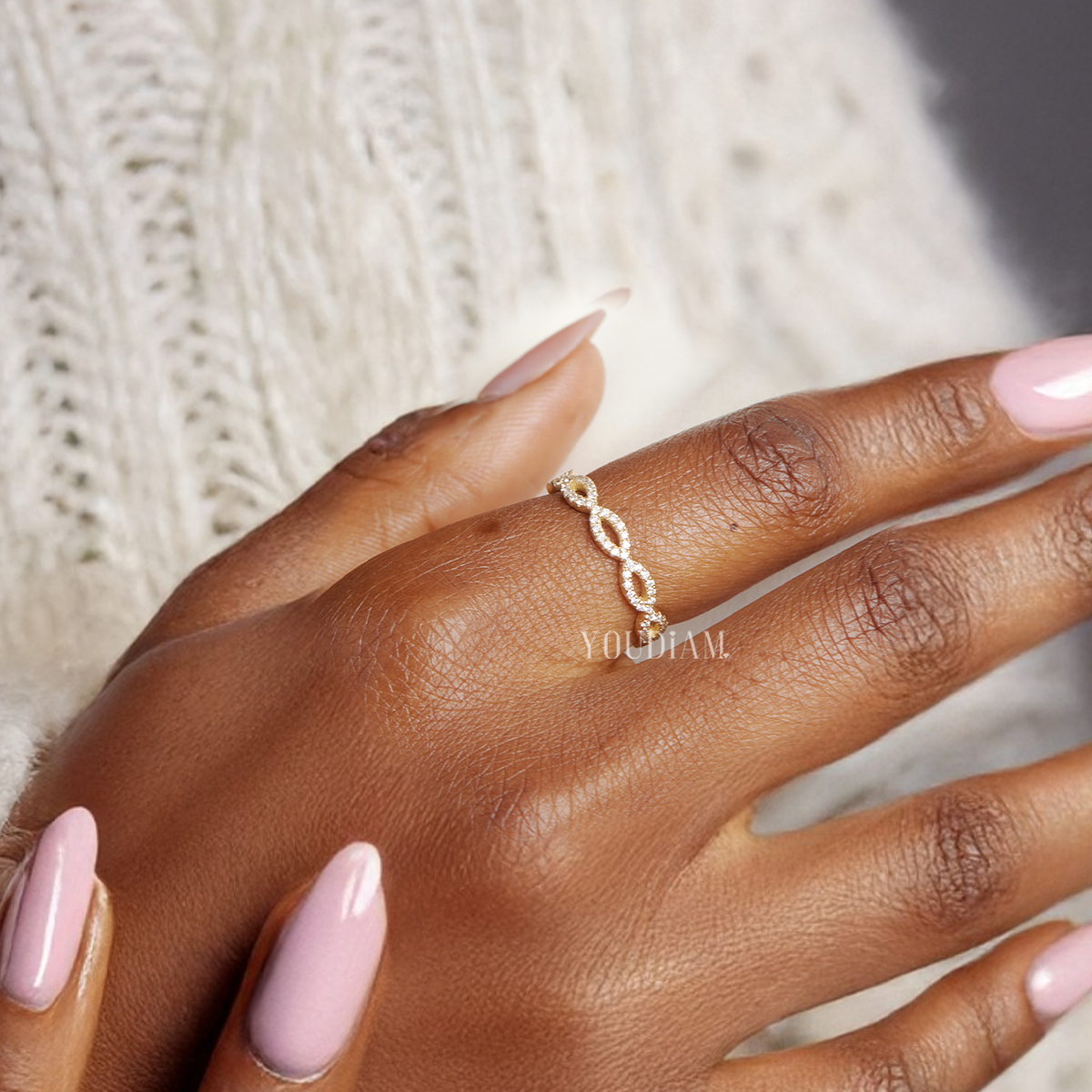 Infinity Band with Tiny Lab Diamonds and Wedding Band - EUDJLB05