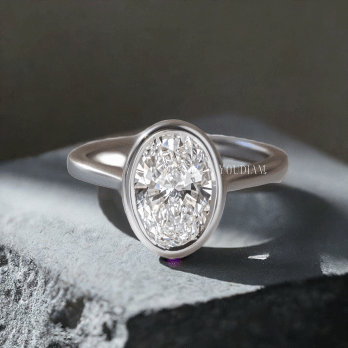 Lab Grown Oval Bezel Engagement Ring, Lab Oval Solitaire Ring