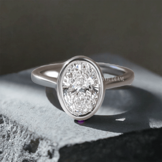 Lab Grown Oval Bezel Engagement Ring, Lab Oval Solitaire Ring