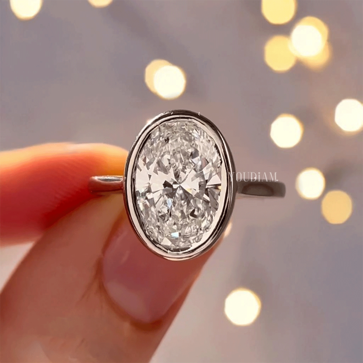 Lab Grown Oval Bezel Engagement Ring, Lab Oval Solitaire Ring