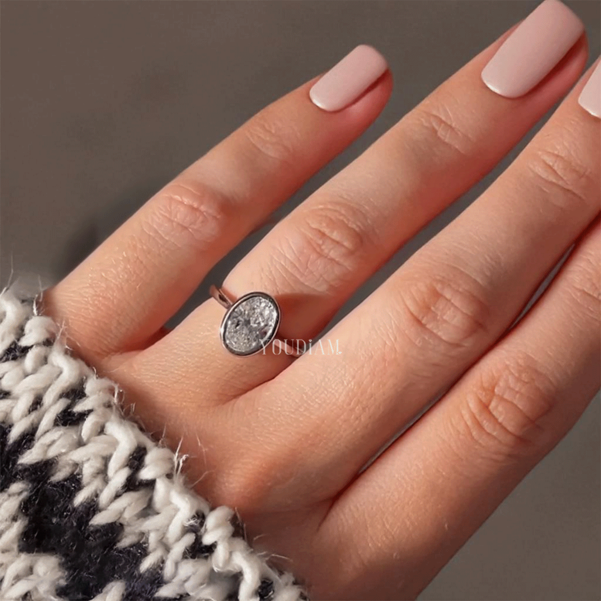 Lab Grown Oval Bezel Engagement Ring, Lab Oval Solitaire Ring