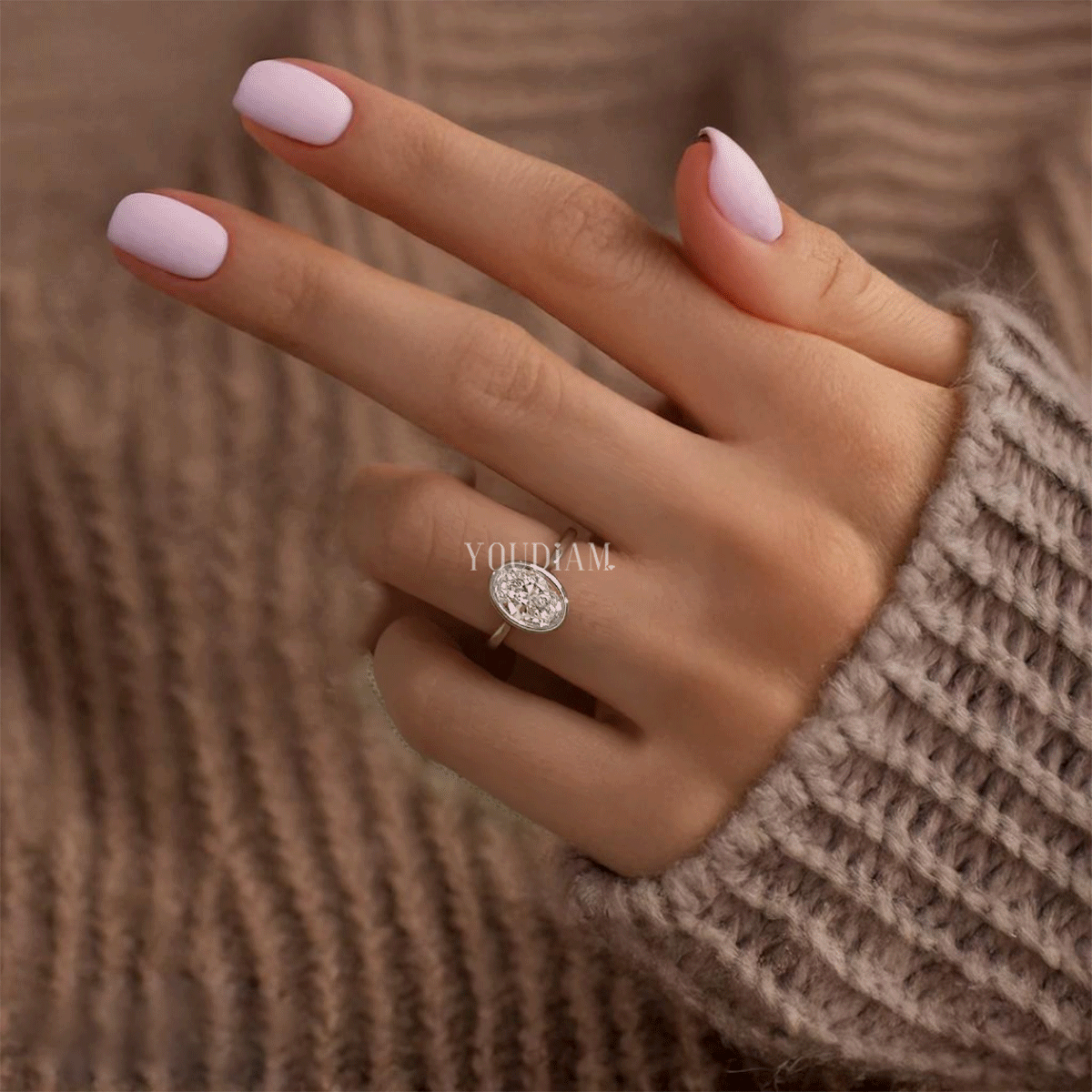 Lab Grown Oval Bezel Engagement Ring, Lab Oval Solitaire Ring