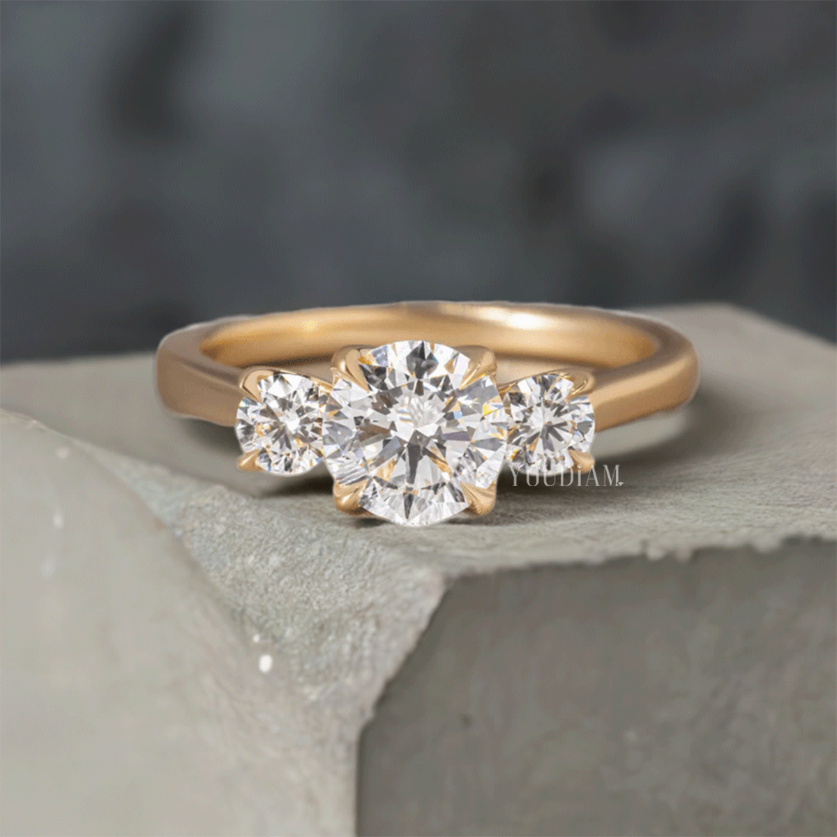 Lab Grown Round Trio Engagement Ring, Three Stone Round Cut Lab Grown Diamond
