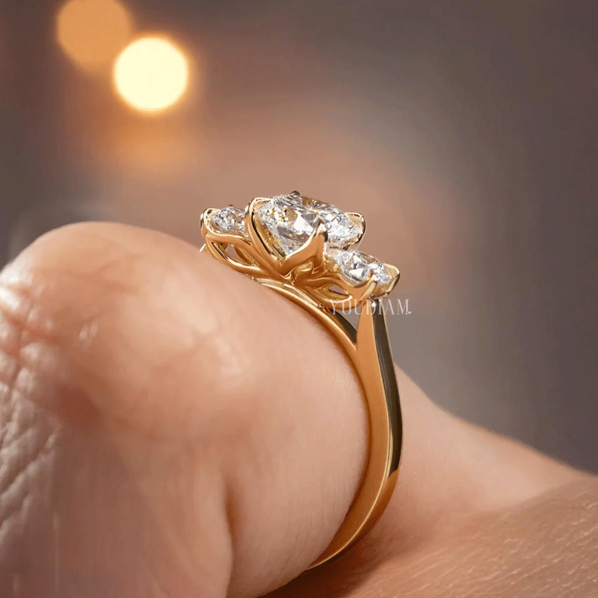 Lab Grown Round Trio Engagement Ring, Three Stone Round Cut Lab Grown Diamond