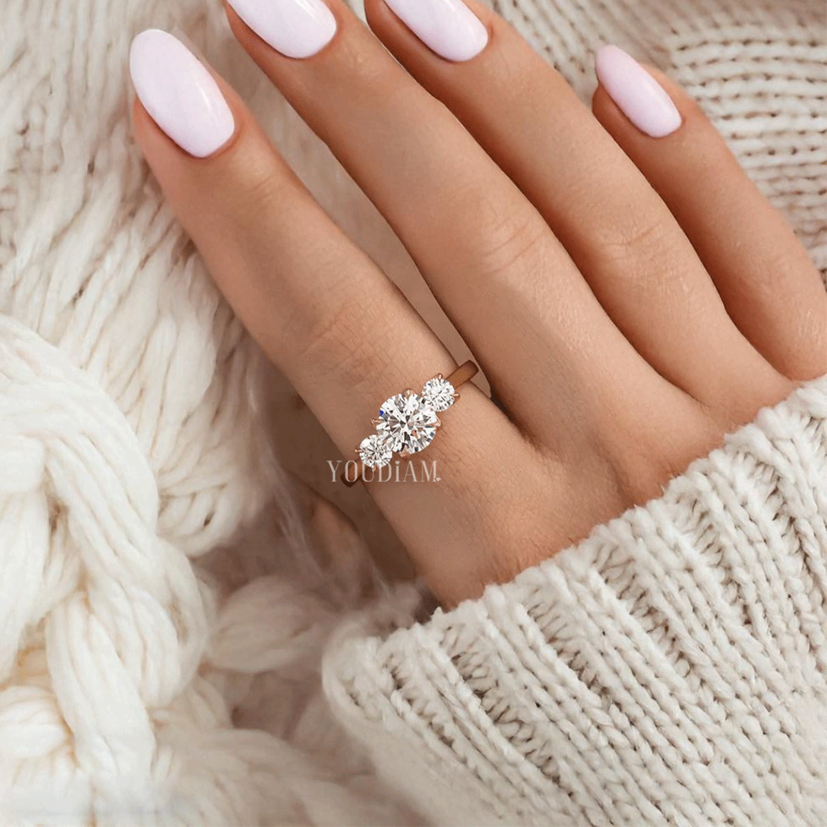 Lab Grown Round Trio Engagement Ring, Three Stone Round Cut Lab Grown Diamond