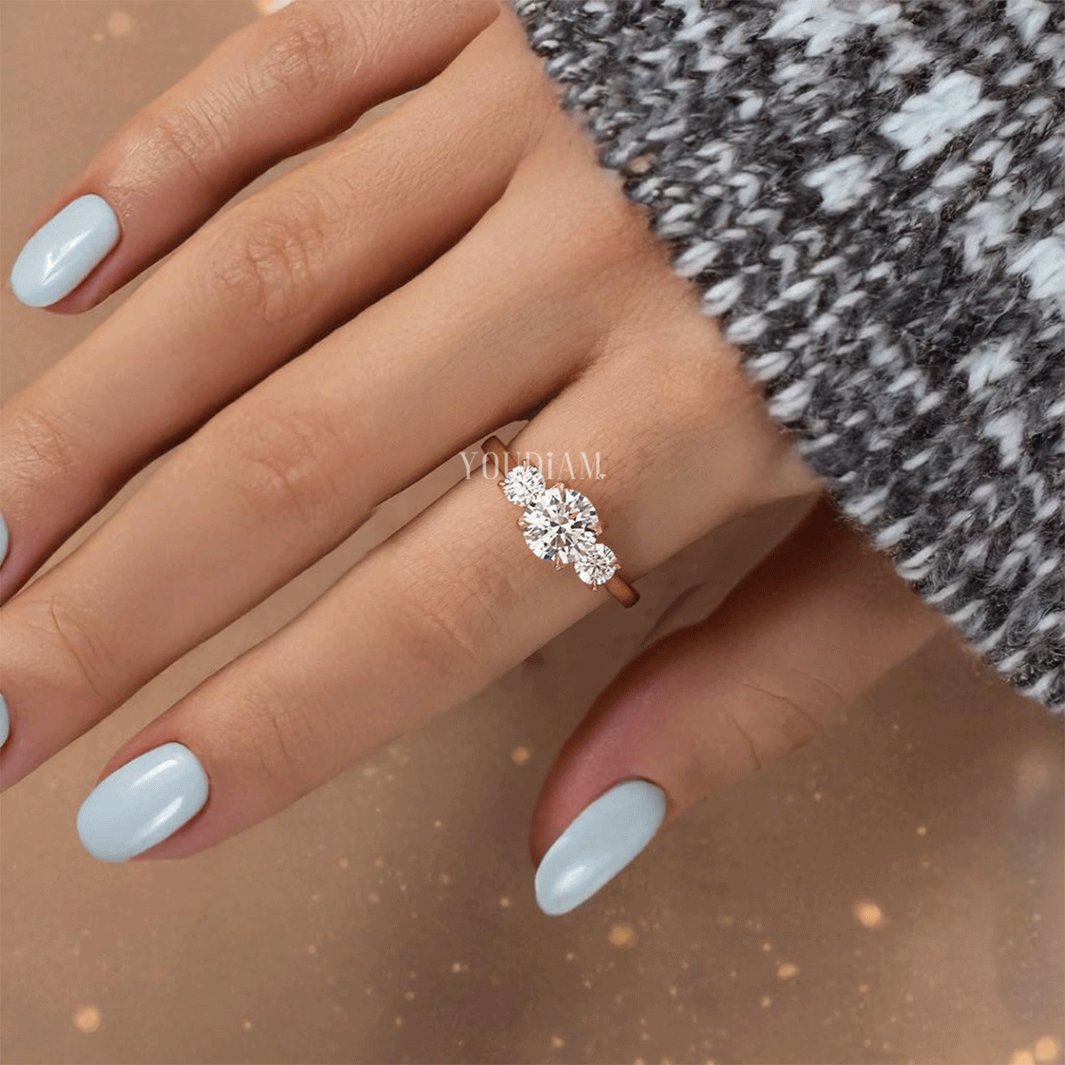 Lab Grown Round Trio Engagement Ring, Three Stone Round Cut Lab Grown Diamond