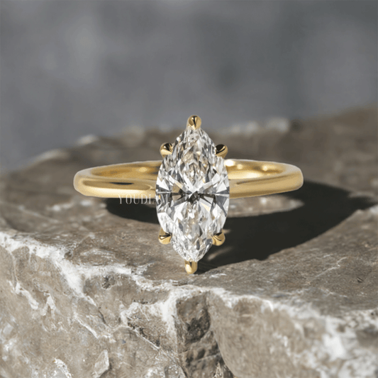 Marquise With Hidden Halo Engagement Ring, Marquise Cut Lab Grown Diamond